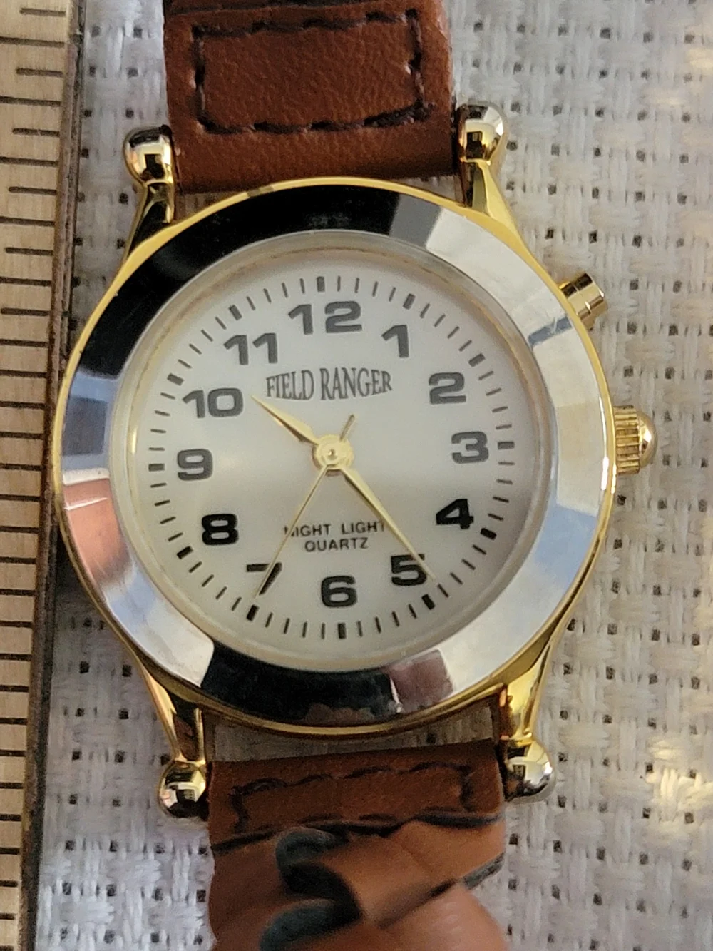 Indiglo Gold Tone Watch with Brown Leather Strap